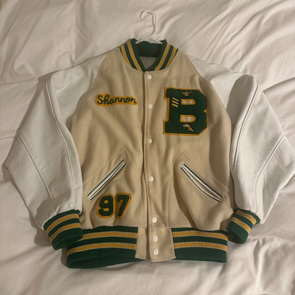 Vintage Letterman Jacket Green and Yellow